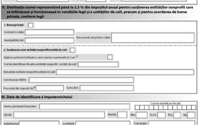 Formular de redirecționare a 3,5% din impozitul pe venit